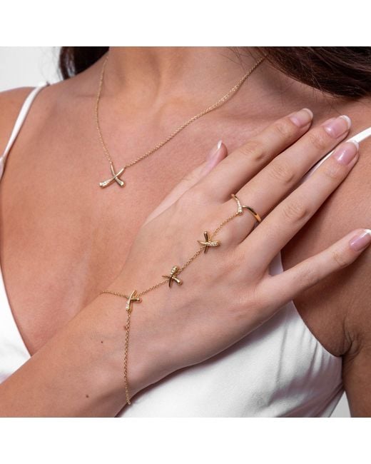 Lucy Quartermaine Metallic Solid Bliss Hand Chain Set With Graded Diamonds