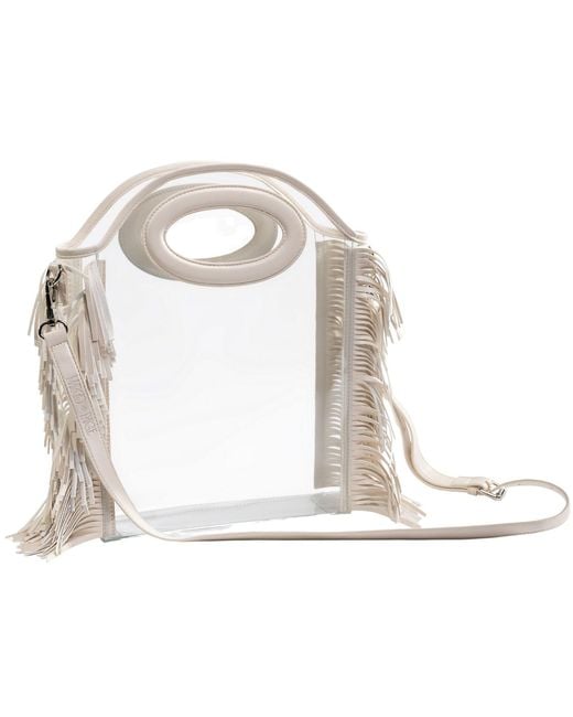 PAIGE White Clear Fringe Tote Handbag
