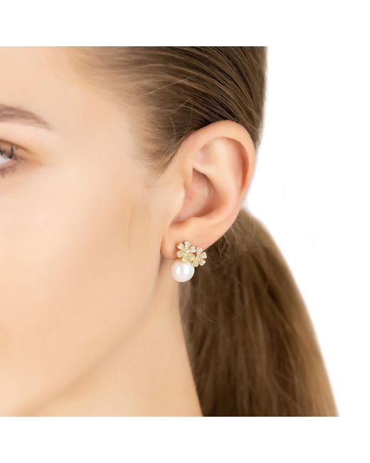 Latelita London Metallic Bouquet And Pearl Stud Earrings Gold