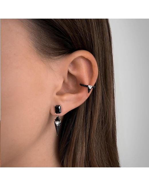 SALLY SKOUFIS Black Urge Earrings With Made Cz Diamond Stimulant