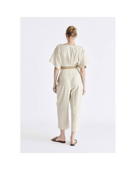 Paisie Natural Neutrals Linen Blend Button Jumpsuit