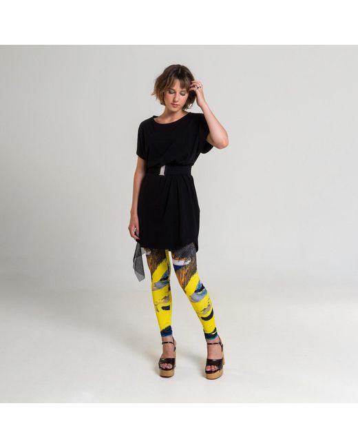 ARTISTA Yellow Bluebird Printed Leggings