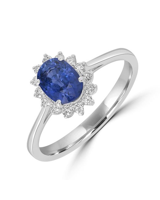 Artisan Blue Oval Sapphire & Diamond Floral Halo Ring