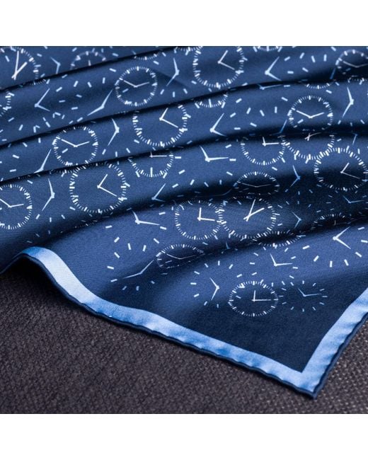 Otway & Orford Blue 'Chronos' Watch Dial Design Silk Pocket Square for men