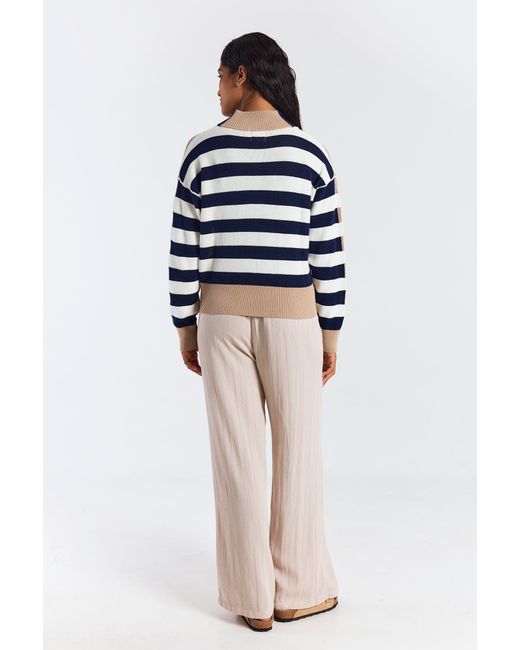 Brodie Cashmere Blue Mesh Stripe Half Zip