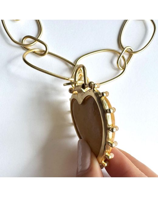 Rare Matters Jewelry Metallic Luxe Golden Jasper Beaded Heart Pendant Necklace