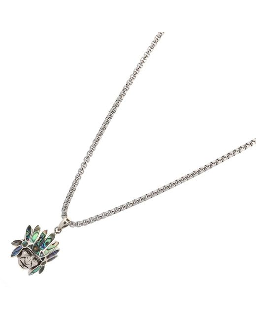 Ebru Jewelry Metallic Mystic Pearl Inlay Chief Pendant Necklace for men