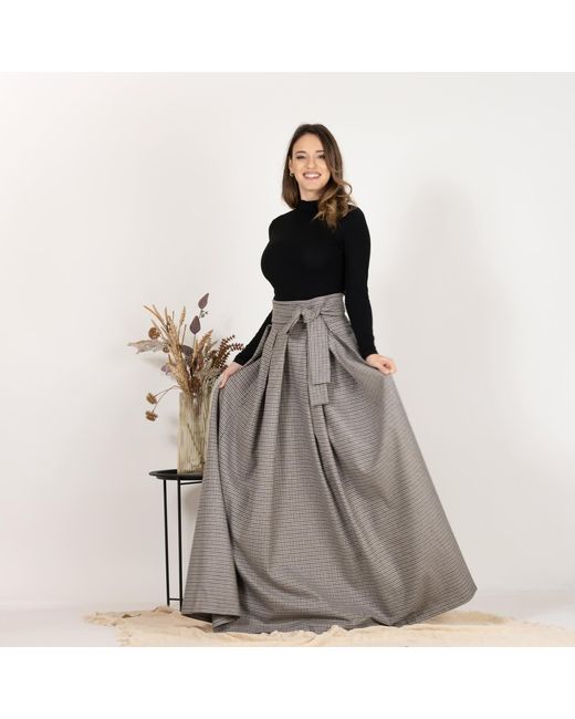 Nikka Place Gray Wool Maxi Skirt With High Waist And Bow