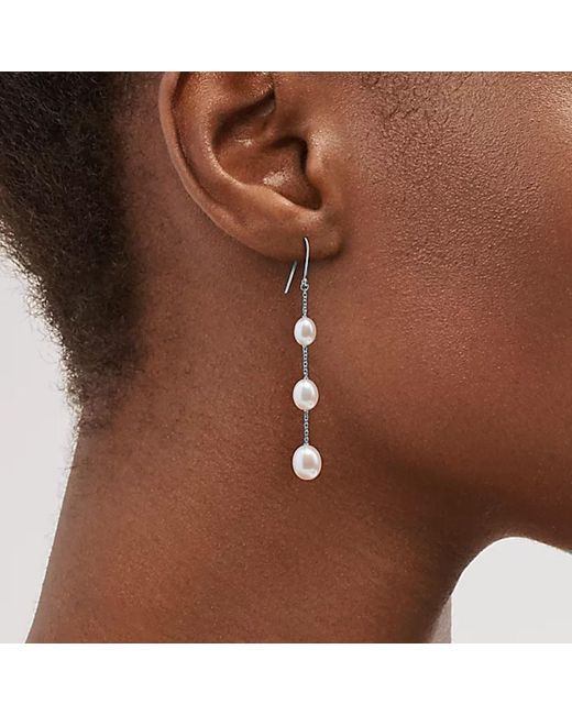 Unaloe Metallic Earrings With Three Dangling Pearls Sterling