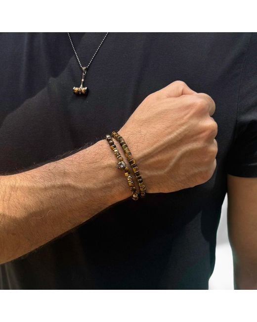 Ebru Jewelry Brown Freedom Wolf Tiger's Eye Stone Bracelet for men