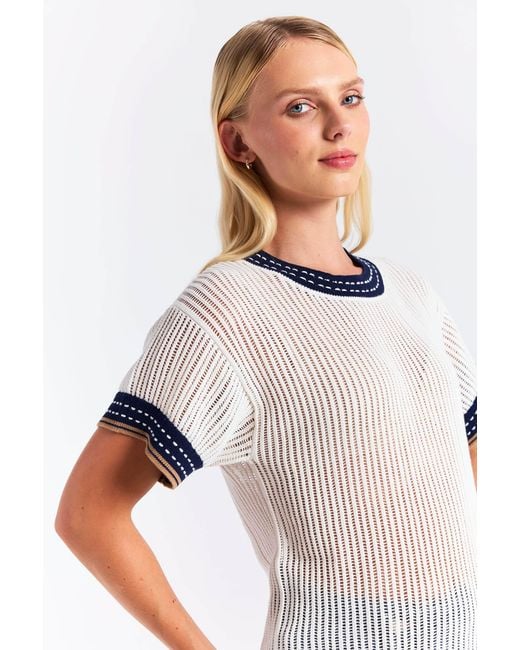 Brodie Cashmere Blue Denim Effect Trim Tee