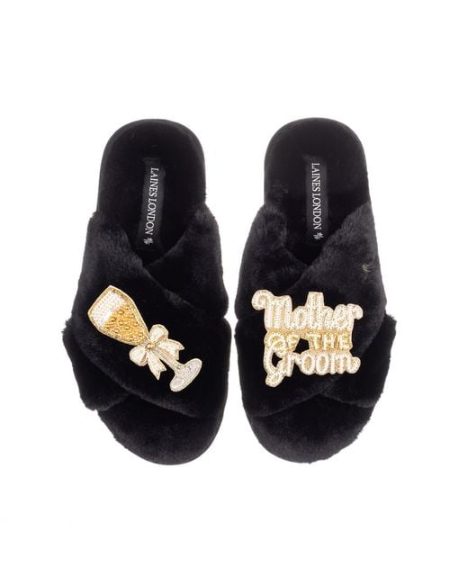 Laines London Black Classic Laines Slippers With Mother Of The Groom Brooches