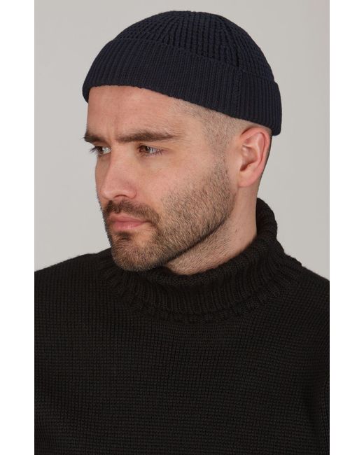 Paul James Knitwear Blue Lightweight Cotton Docker Whitby Beanie for men