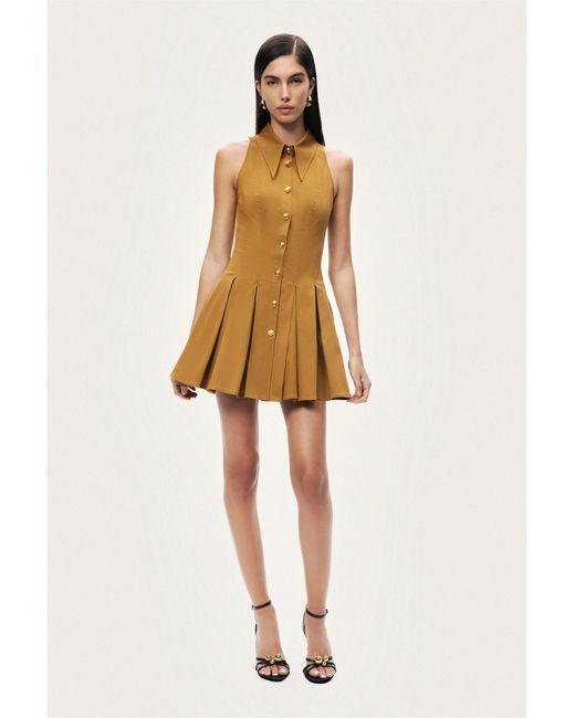 Nocturne Brown Sleeveless Pleated Mini Dress