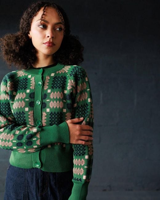 Mabli Green Carthen Neat Cotton Cardigan