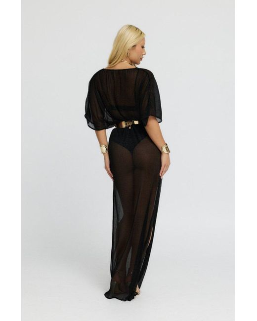 Why Mary Black Aphrodite Sheer Lurex Maxi Dress
