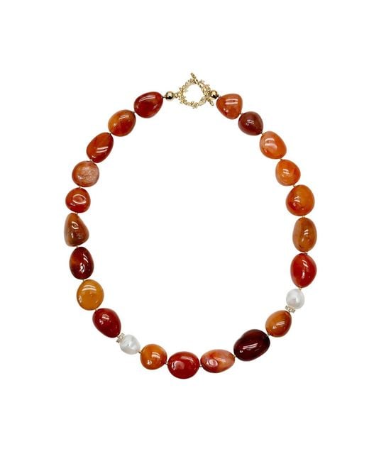 Farra Red Nugget Agate With Freshwater Pearls Choker