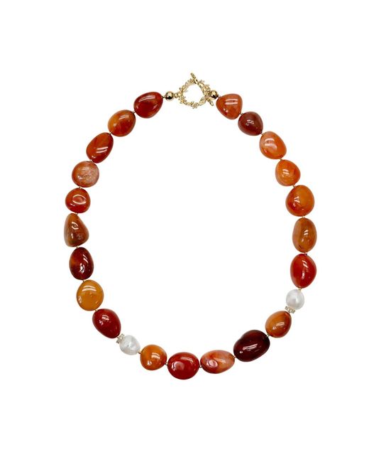 Farra Red Nugget Agate With Freshwater Pearls Choker