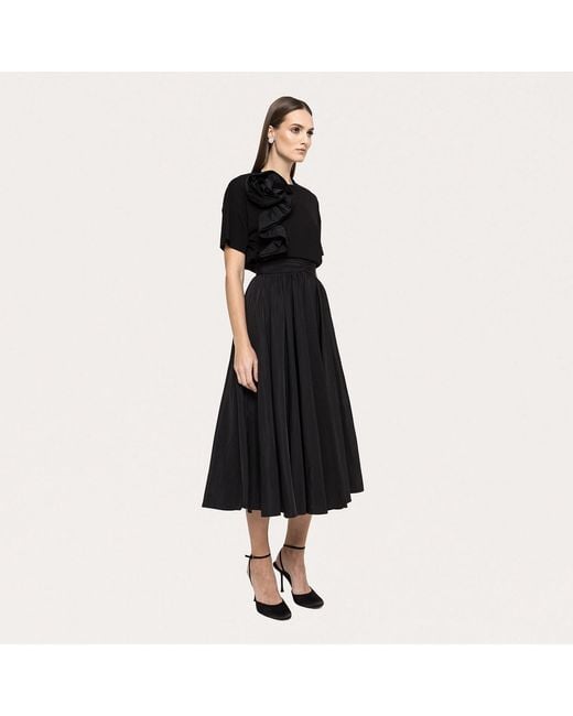 Nissa Black Floral-Appliqué Viscose T-Shirt