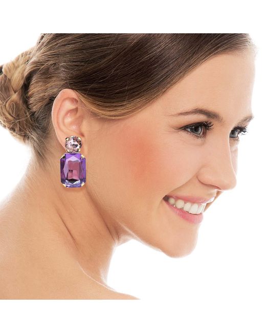 Michael Nash Jewelry Purple Adelle Light Amethyst Crystal Ocatgon And Light Rose Round Stone Drop Earrings