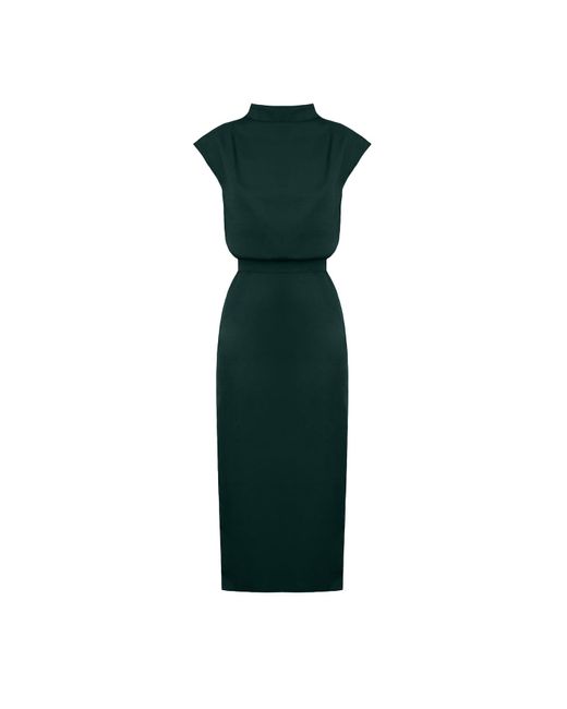 Undress Green Tessa Deep Short Kimono Sleeves Midi Dress