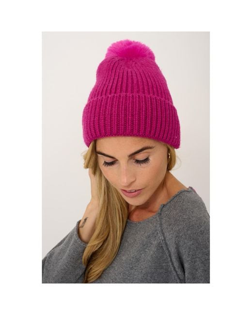 At Last Pink Super Soft Chunky Cashmere Mix Hat With Pom Pom