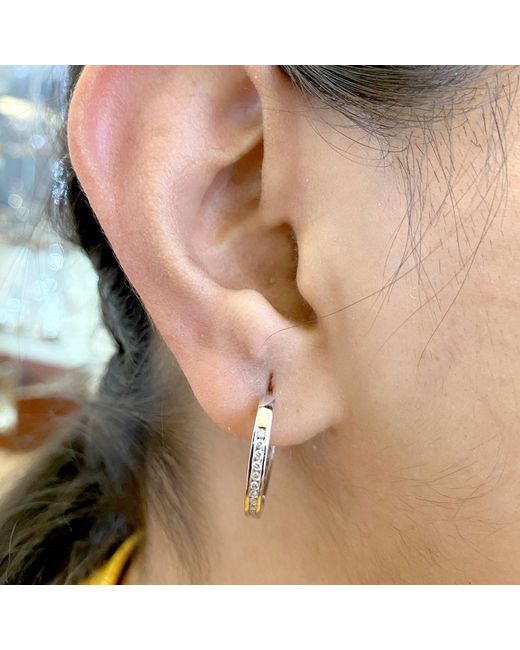 Artisan Metallic Natural Diamond Pave In Solid 18k Gold Designer huggies Hoop Earrings
