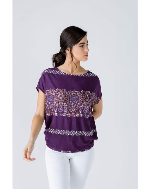 Conquista Purple Oversized Sleeveless Print Top