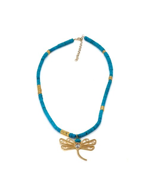 Ebru Jewelry Metallic Beaded Spiritual Dragonfly Pendant Necklace