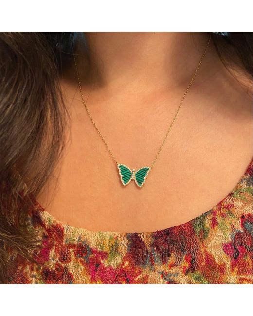 KAMARIA Green Malachite Butterfly Necklace With Crystals