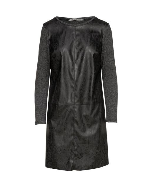 Conquista Black Dark Faux Leather Detail Knit Dress