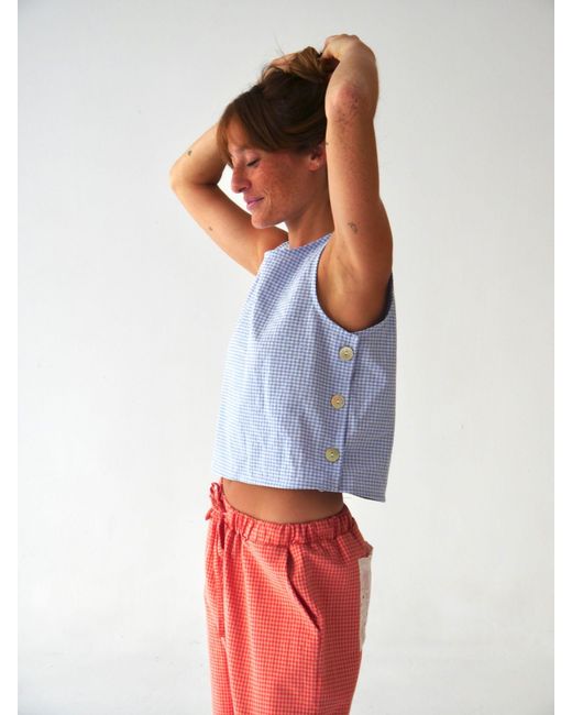 Mind Traveler Blue Claudia Sky Gingham Top