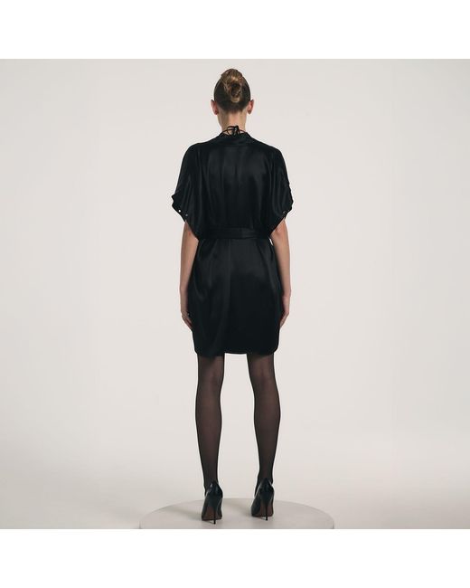 Lunatic Femme Black Stroke Of Midnight Silk Kimono Robe