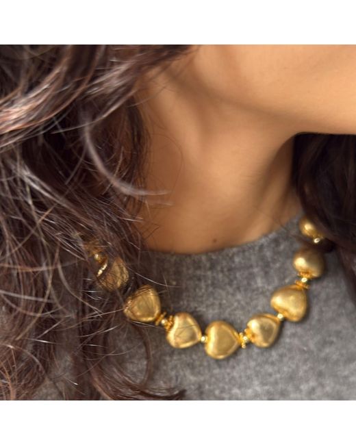 Achala Handcrafted Metallic Puffy Heart Necklace