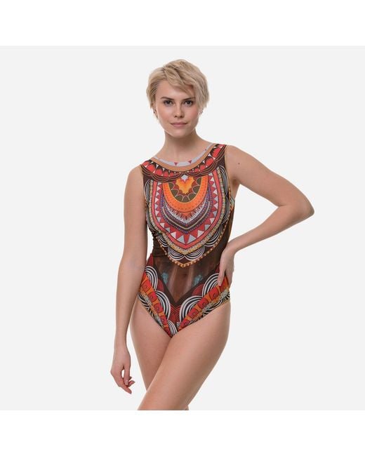 Rodasoleil Smart Swimwear Brown Tan-Through Mesh One-Piece Sleeveless Swimsuit Africa