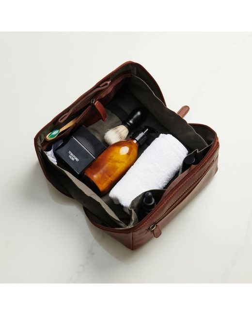 Posh Totty Designs Brown Tan Leather Lay Flat Wash Bag for men