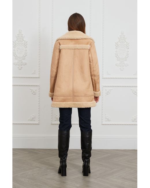 ISSY LONDON Natural Neutrals Farah Faux Shearling Coat Camel