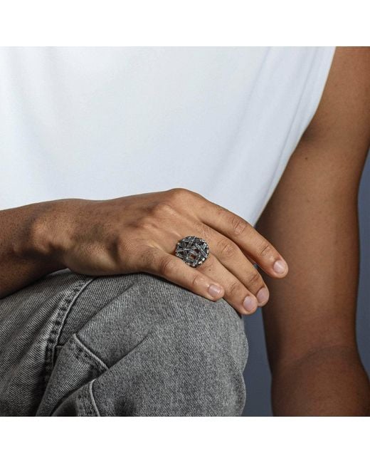 German Kabirski Metallic Chainmail Sterling Ring With Cold, Machined Metal Effect for men