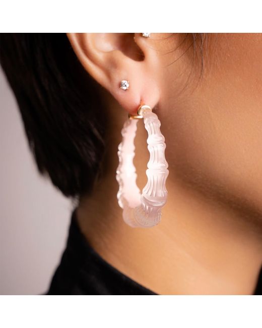 Gold & Honey White Bamboo Illusion Hoops In Ballerina Slipper