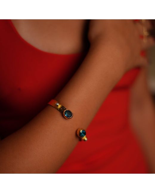 Ebru Jewelry Metallic Cleopatra Topaz & Pearl Adjustable Cuff Bracelet