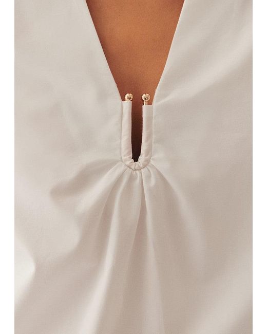 Exquise White Regular Puff Sleeve Poplin Keyhole Blouse