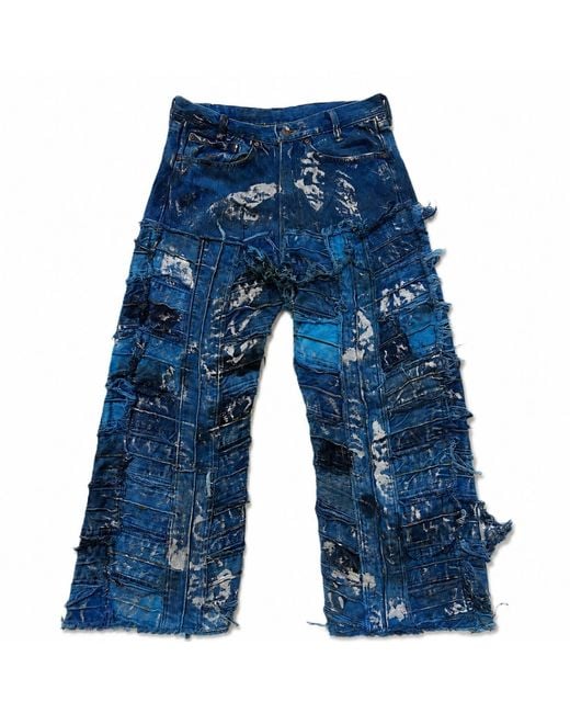 Zasta Studio Blue Wearable Ruins Shredded Wide Leg Colored Denim Pants G
