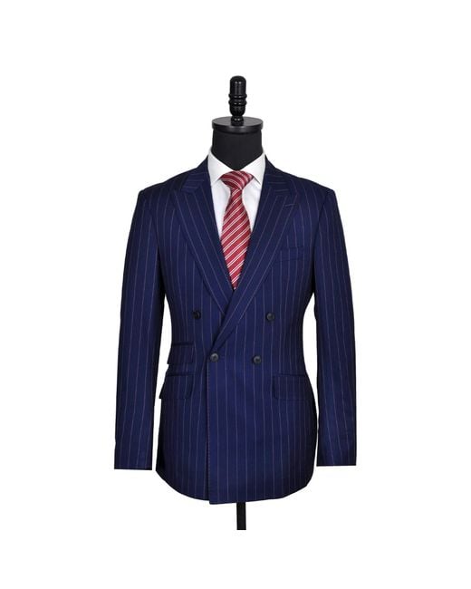 DAVID WEJ Blue Aldo Double Breasted Chalk Stripe Suit for men
