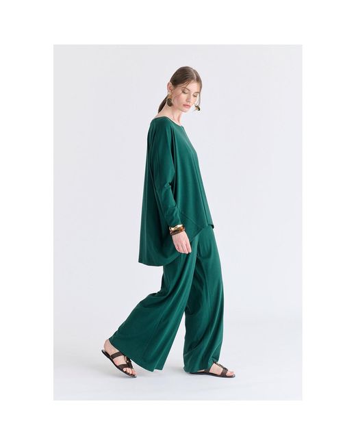 Paisie Green Wide Neck Oversized Lyocell Jersey Top