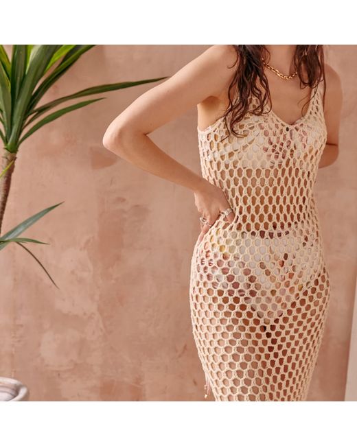 LAtelier London Natural Sardinia Cotton Crochet Midi Dress
