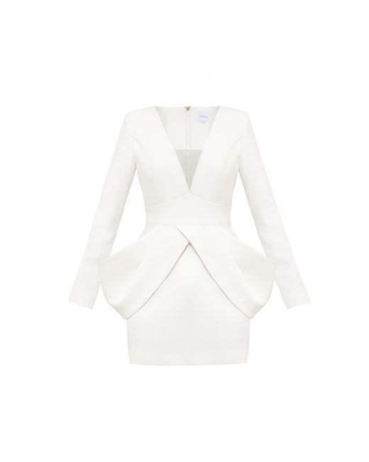 Nomi Fame White Madonna Deep V Neck Mini Dress