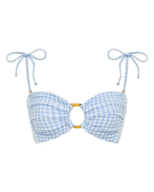 Montce Blue Peri Micro Gingham Tori Ties Bandeau Bikini Top