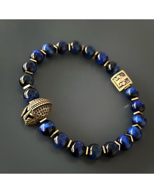 Ebru Jewelry Blue Tiger's Eye Gladiator Beaded Bracelet for men