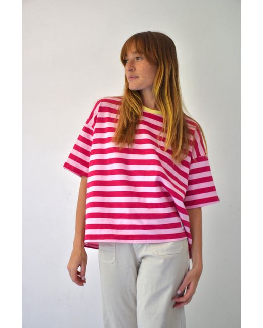 Mind Traveler Pink Nunu And Fuchsia Striped T-Shirt