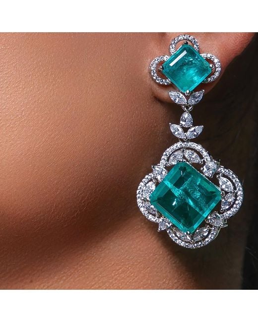 Meraki by Rashmi Bajaj Blue Voyage De Boucles Sea Cubic Zirconia Chandelier Earrings